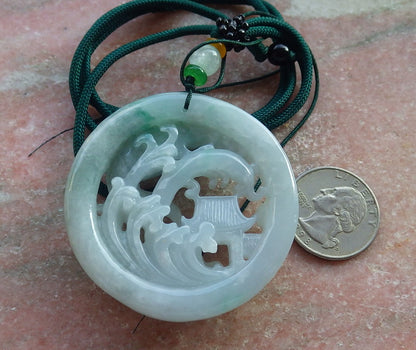 Certified Green Burma 100% Natural A Jade jadeite Pendant Dragon Fish Circle Necklace 鱼跃龙门 637850  TN