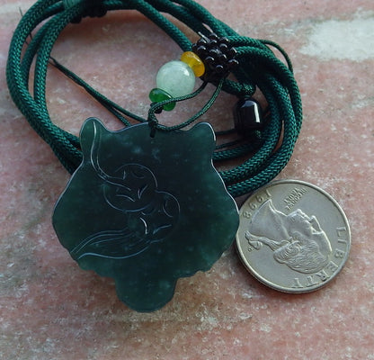 Certified Icy Green Burma 100% Natural A Jade jadeite Pendant Tiger Head Necklace 虎虎生威 637880  TN
