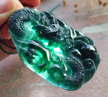 Atestita Glacia Blua Akvo Verda Birmo 100% Natura A Jadejadeita Pendanta Drako-Perlo-Koliero 生意兴隆 637906 TN