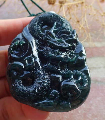 Atestita Glacia Blua Akvo Verda Birmo 100% Natura A Jadejadeita Pendanta Drako-Perlo-Koliero 生意兴隆 637906 TN