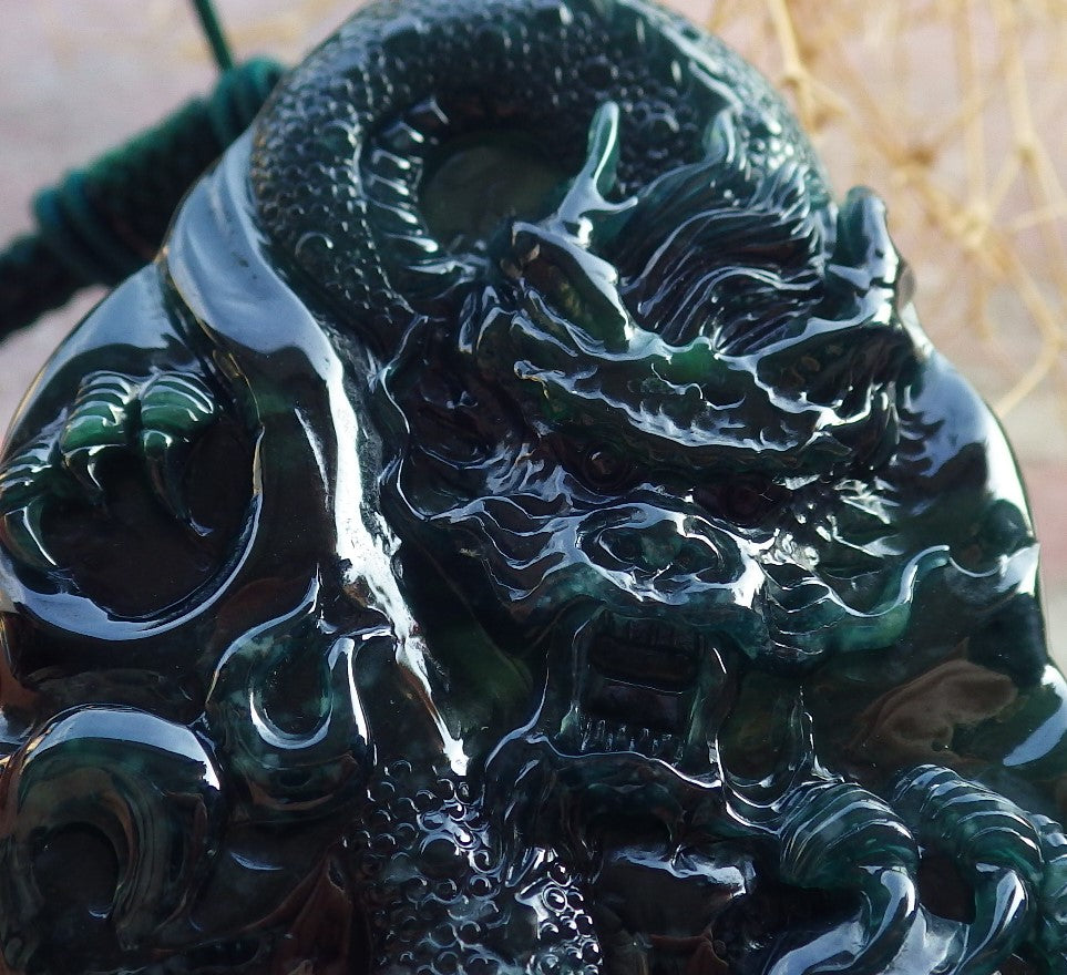 Atestita Glacia Blua Akvo Verda Birmo 100% Natura A Jadejadeita Pendanta Drako-Perlo-Koliero 生意兴隆 637906 TN