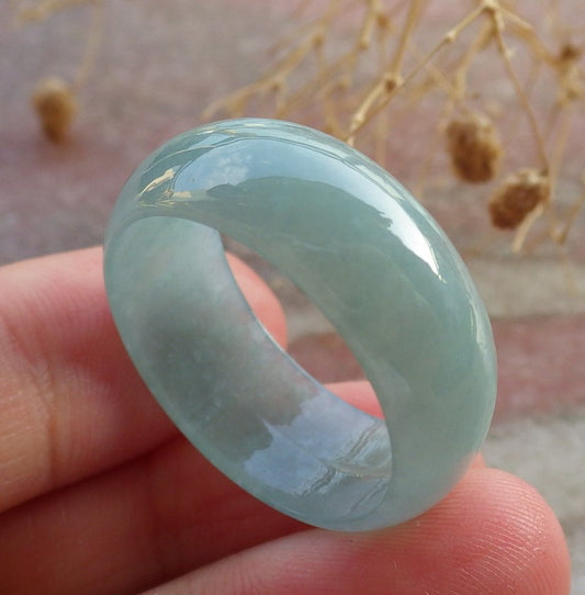 Certified Icy Green Burma 100% Natural A JADE Jadeite Circle RING USA. 11.5 戒指 637915  TN