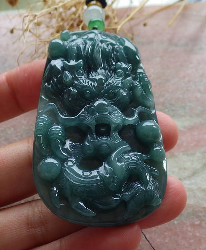 Atestita Glacia Verda Birmo 100% Natura A Jadejadeito Pendanta Drako-Perlo-Koliero 生意兴隆 637923 TN