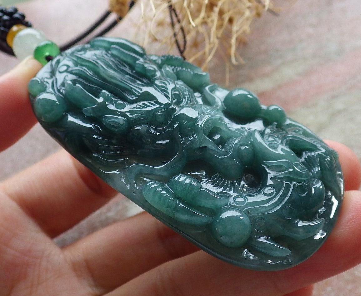 Atestita Glacia Verda Birmo 100% Natura A Jadejadeito Pendanta Drako-Perlo-Koliero 生意兴隆 637923 TN