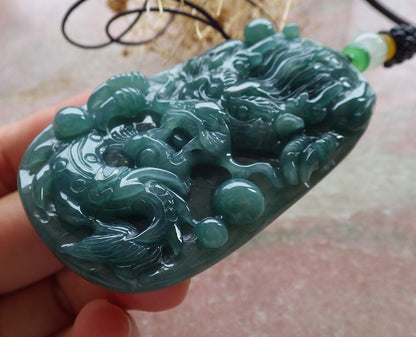 Atestita Glacia Verda Birmo 100% Natura A Jadejadeito Pendanta Drako-Perlo-Koliero 生意兴隆 637923 TN