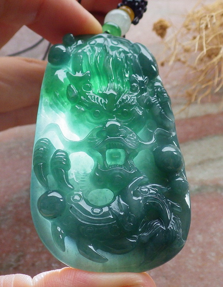 Atestita Glacia Verda Birmo 100% Natura A Jadejadeito Pendanta Drako-Perlo-Koliero 生意兴隆 637923 TN