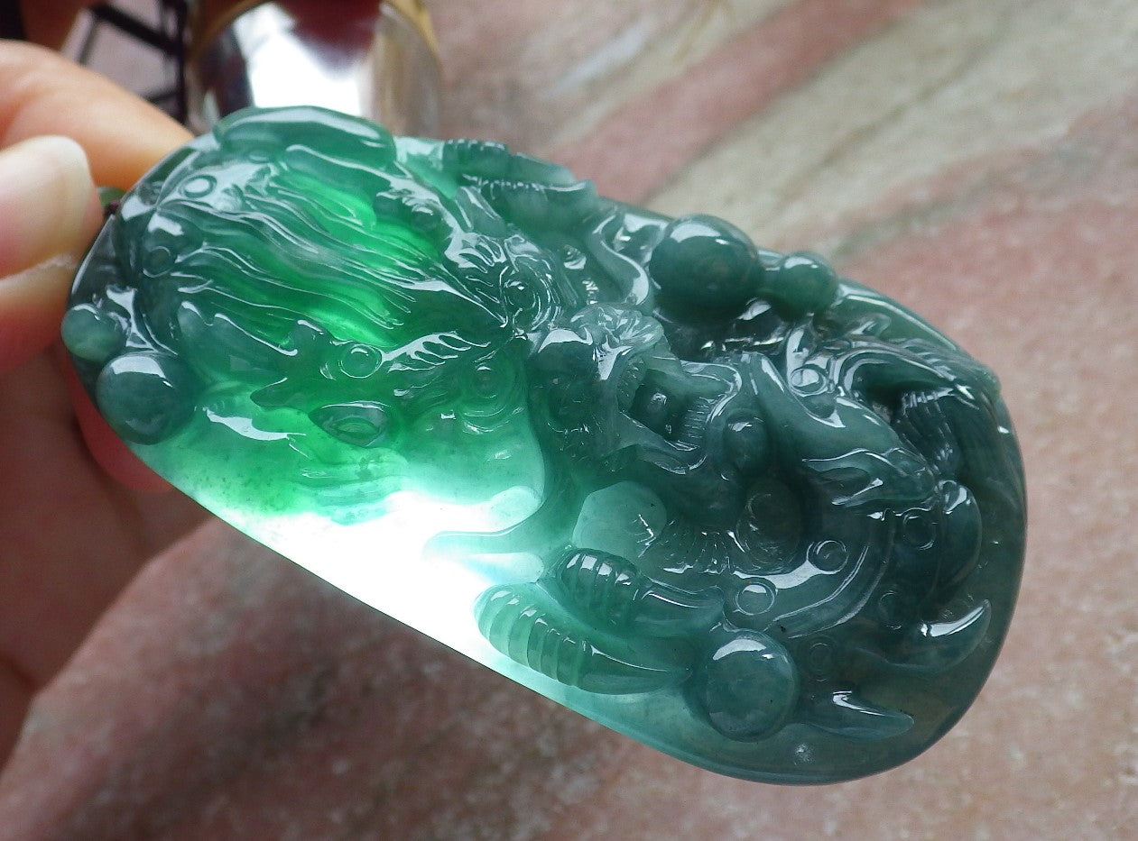 Atestita Glacia Verda Birmo 100% Natura A Jadejadeito Pendanta Drako-Perlo-Koliero 生意兴隆 637923 TN