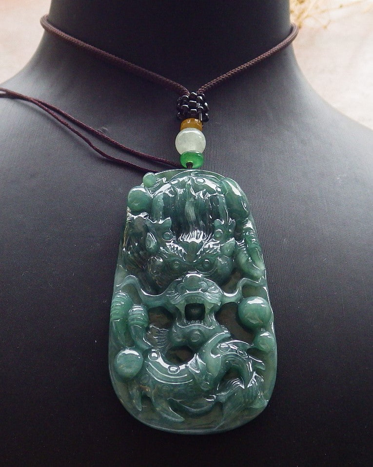 Atestita Glacia Verda Birmo 100% Natura A Jadejadeito Pendanta Drako-Perlo-Koliero 生意兴隆 637923 TN