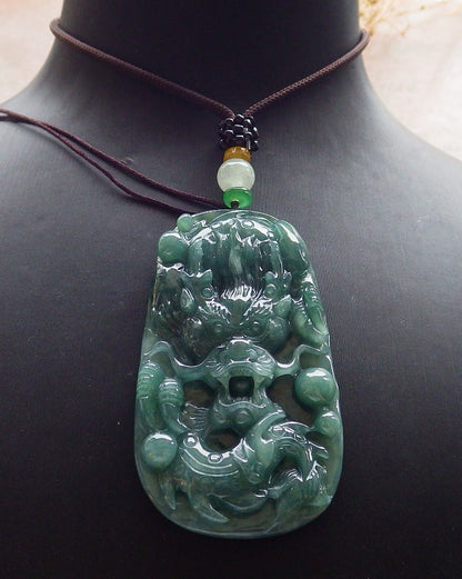 Atestita Glacia Verda Birmo 100% Natura A Jadejadeito Pendanta Drako-Perlo-Koliero 生意兴隆 637923 TN