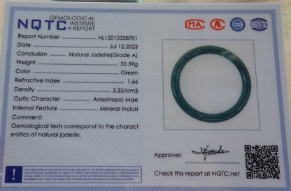 Certified Green Burma 100% Natural A JADE Jadeite Circle Bangle Bracelet 57 mm 手镯 637956  TN