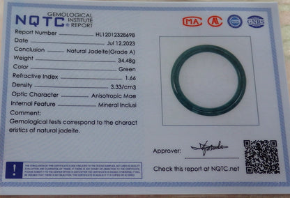 Certified Green Burma 100% Natural A JADE Jadeite Circle Bangle Bracelet 56 mm 手镯 637983  TN