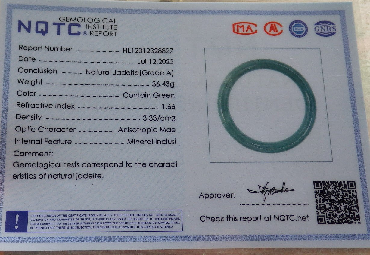 Certified Green Burma 100% Natural A JADE Jadeite Circle Bangle Bracelet 57 mm 手镯 637993  TN