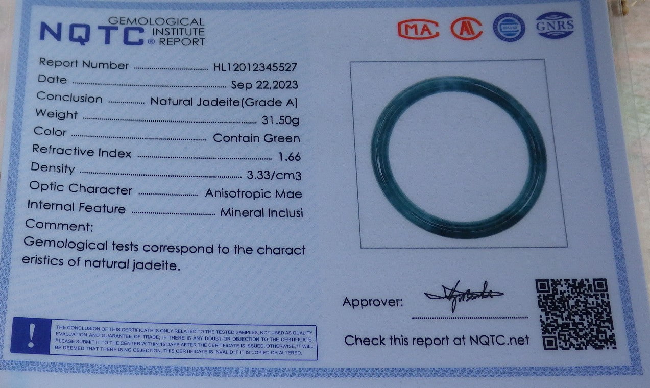 Certified Green Burma 100% Natural A JADE Jadeite Circle Bangle Bracelet 58 mm 手镯 638019  TN