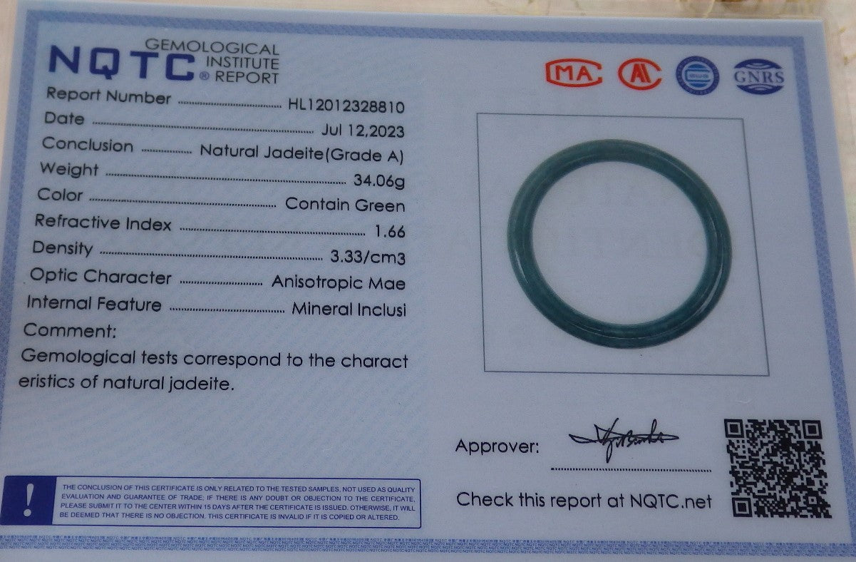 Certified Green Burma 100% Natural A JADE Jadeite Circle Bangle Bracelet 56 mm 手镯 638029  TN