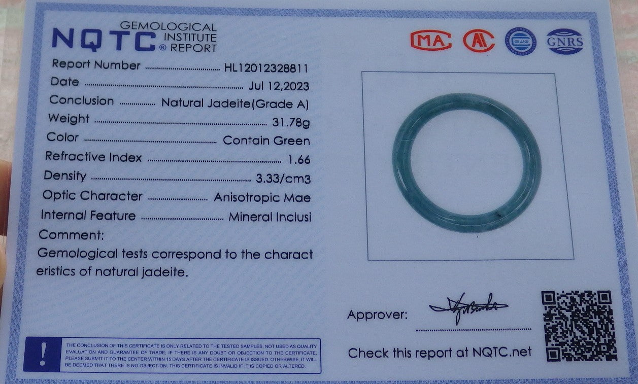 Small Size Certified Icy Green Burma 100% Natural A JADE Jadeite Circle Bangle Bracelet 49 mm 手镯 638055  TN