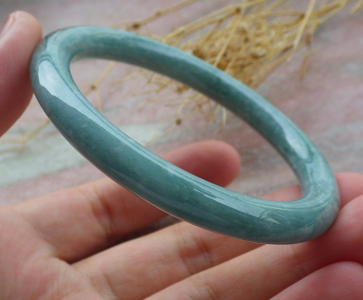 Certified Green Burma 100% Natural A JADE Jadeite Circle Bangle Bracelet 55 mm 手镯 638064  TN