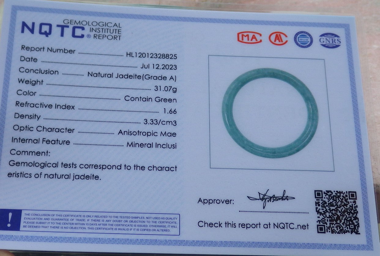 Certified Green Burma 100% Natural A JADE Jadeite Circle Bangle Bracelet 55 mm 手镯 638064  TN