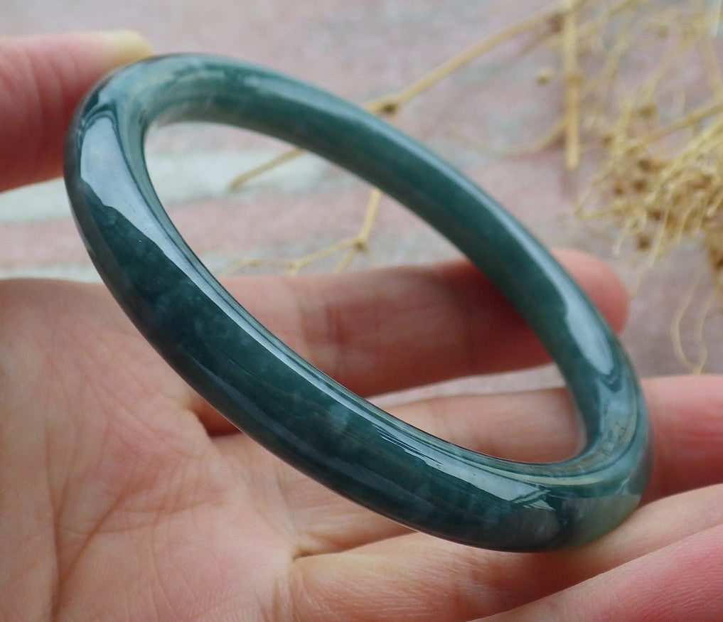 Certified Icy Green Burma 100% Natural A JADE Jadeite Circle Bangle Bracelet 53 mm 手镯 638093  TN