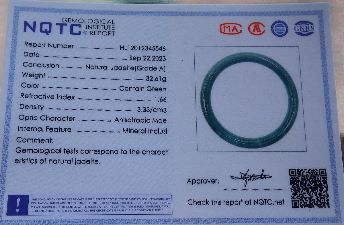 Certified Icy Green Burma 100% Natural A JADE Jadeite Circle Bangle Bracelet 58 mm 手镯 638104  TN