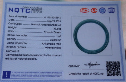 Certified Icy Green Burma 100% Natural A JADE Jadeite Circle Bangle Bracelet 58 mm 手镯 638104  TN