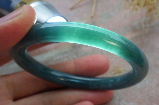 Certified Icy Green Burma 100% Natural A JADE Jadeite Circle Bangle Bracelet 55 mm 手镯 638113  TN