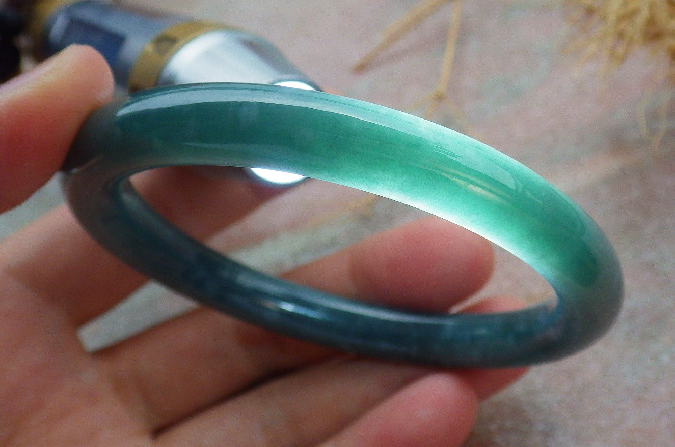 Certified Icy Green Burma 100% Natural A JADE Jadeite Circle Bangle Bracelet 55 mm 手镯 638113  TN