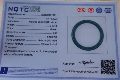 Certified Icy Green Burma 100% Natural A JADE Jadeite Circle Bangle Bracelet 55 mm 手镯 638113  TN