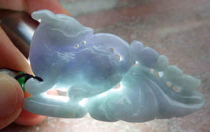 Certified Lavender Green Burma 100% Natural A Jade jadeite Pendant Fox Flower Coin Necklace 狐狸 638159  TN
