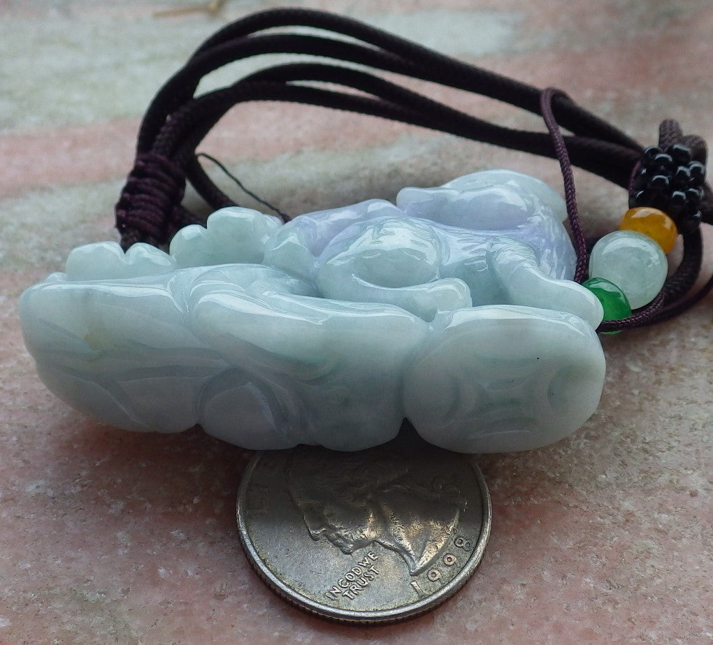 Certified Lavender Green Burma 100% Natural A Jade jadeite Pendant Fox Flower Coin Necklace 狐狸 638159  TN