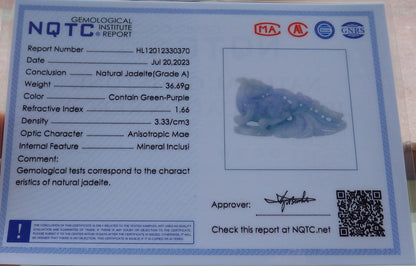 Certified Lavender Green Burma 100% Natural A Jade jadeite Pendant Fox Flower Coin Necklace 狐狸 638159  TN