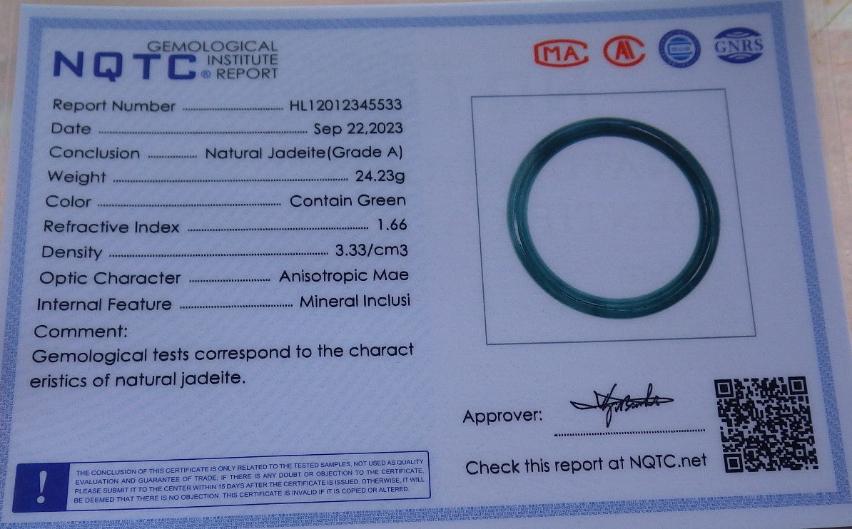 Certified Icy Green Burma 100% Natural A JADE Jadeite Circle Bangle Bracelet 55 mm 手镯 638234  TN