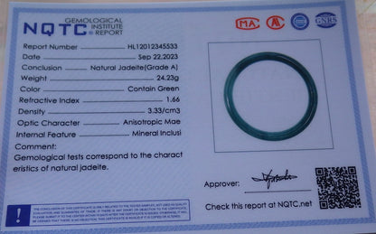 Certified Icy Green Burma 100% Natural A JADE Jadeite Circle Bangle Bracelet 55 mm 手镯 638234  TN