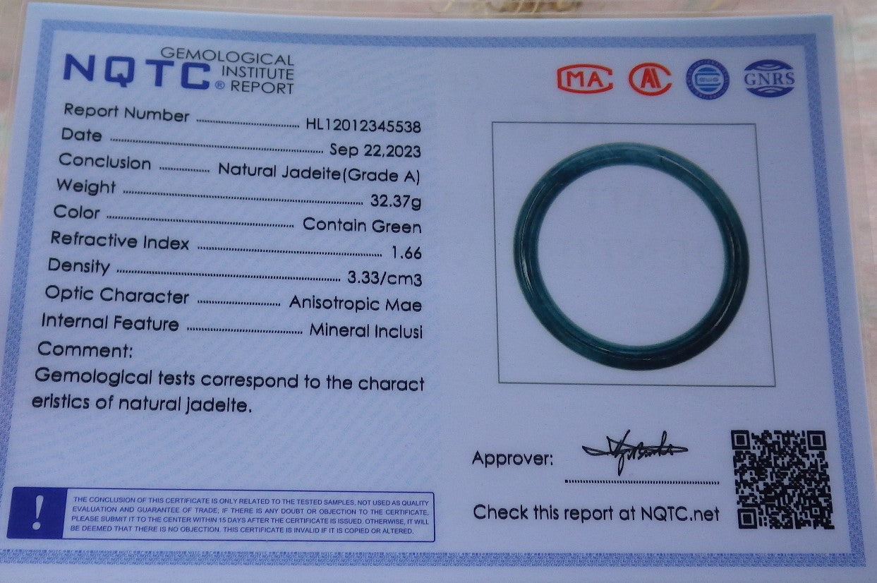 Certified Icy Green Burma 100% Natural A JADE Jadeite Circle Bangle Bracelet 58 mm 手镯 638271  TN
