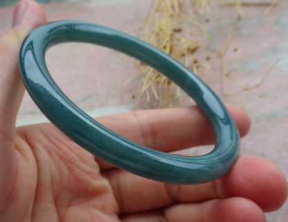 Certified Icy Green Burma 100% Natural A JADE Jadeite Circle Bangle Bracelet 59 mm 手镯 638281  TN