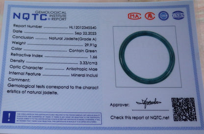 Certified Icy Green Burma 100% Natural A JADE Jadeite Circle Bangle Bracelet 59 mm 手镯 638281  TN