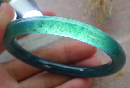 Certified Icy Green Burma 100% Natural A JADE Jadeite Circle Bangle Bracelet 55 mm手镯 638300  TN