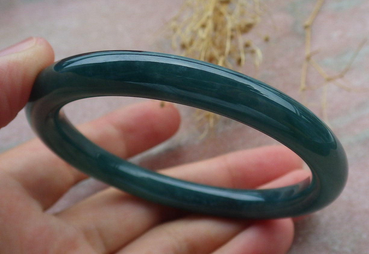 Certified Icy Green Burma 100% Natural A JADE Jadeite Circle Bangle Bracelet 55 mm手镯 638300  TN