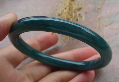 Certified Icy Green Burma 100% Natural A JADE Jadeite Circle Bangle Bracelet 55 mm手镯 638300  TN