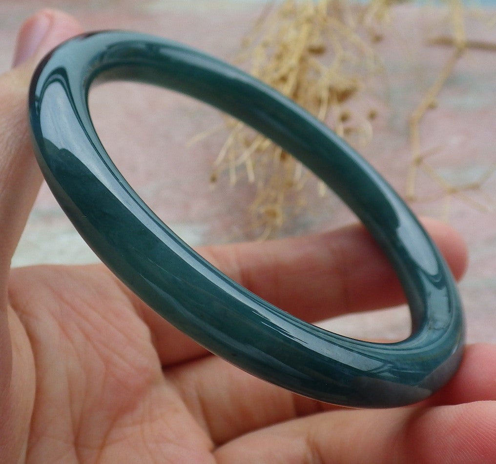 Certified Icy Green Burma 100% Natural A JADE Jadeite Circle Bangle Bracelet 55 mm手镯 638300  TN