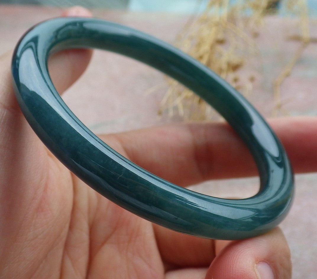 Certified Icy Green Burma 100% Natural A JADE Jadeite Circle Bangle Bracelet 55 mm手镯 638300  TN