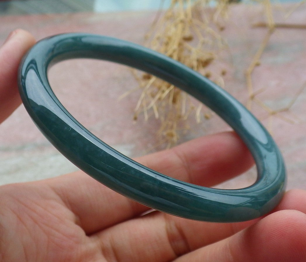 Certified Icy Green Burma 100% Natural A JADE Jadeite Circle Bangle Bracelet 59 mm 手镯 638310  TN
