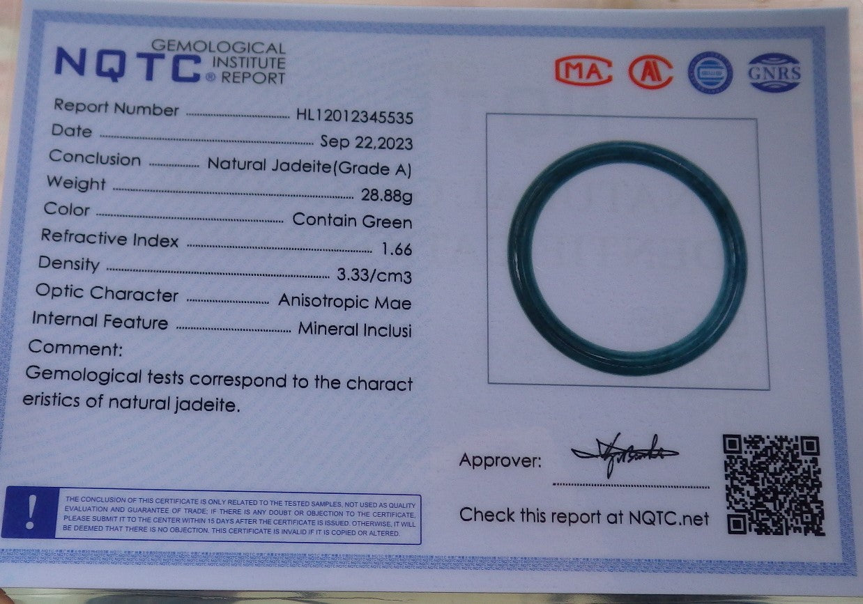 Certified Icy Green Burma 100% Natural A JADE Jadeite Circle Bangle Bracelet 59 mm 手镯 638310  TN
