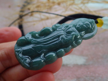 Certified Green Burma 100% Natural A Jade jadeite Pendant Guanyin Kwan Yin Necklace 观音 638756  TN