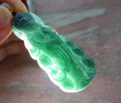 Certified Green Burma 100% Natural A Jade jadeite Pendant Guanyin Kwan Yin Necklace 观音 638756  TN