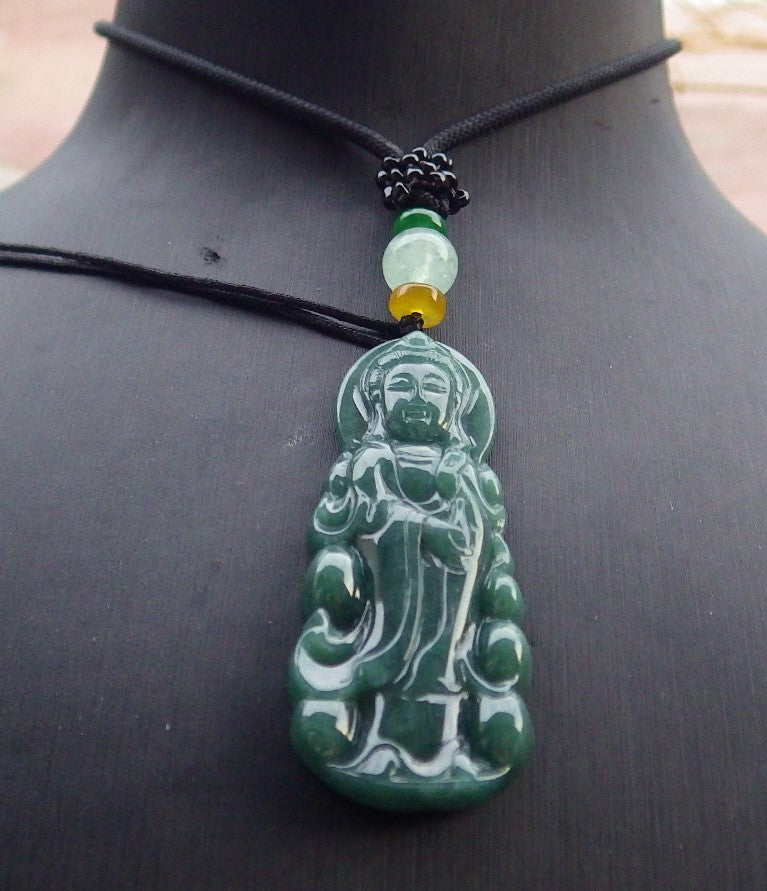 Certified Green Burma 100% Natural A Jade jadeite Pendant Guanyin Kwan Yin Necklace 观音 638756  TN