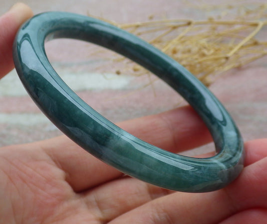 Certified Icy Green Burma 100% Natural A JADE Jadeite Circle Bangle Bracelet 56 mm 手镯 638773  TN