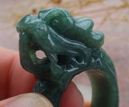 Certified Green Burma 100% Natural A JADE Jadeite Dragon RING USA. 9 龙戒指 638901  TN