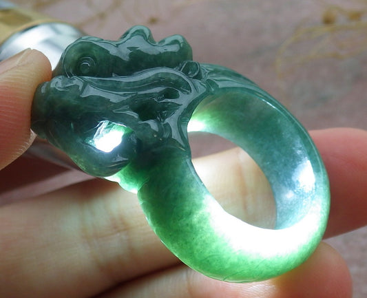 Certified Green Burma 100% Natural A JADE Jadeite Dragon RING USA. 9 龙戒指 638901  TN