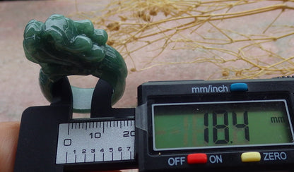 Certified Green Burma 100% Natural A JADE Jadeite Dragon RING USA. 9 龙戒指 638901  TN