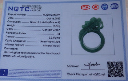 Certified Green Burma 100% Natural A JADE Jadeite Dragon RING USA. 9 龙戒指 638901  TN